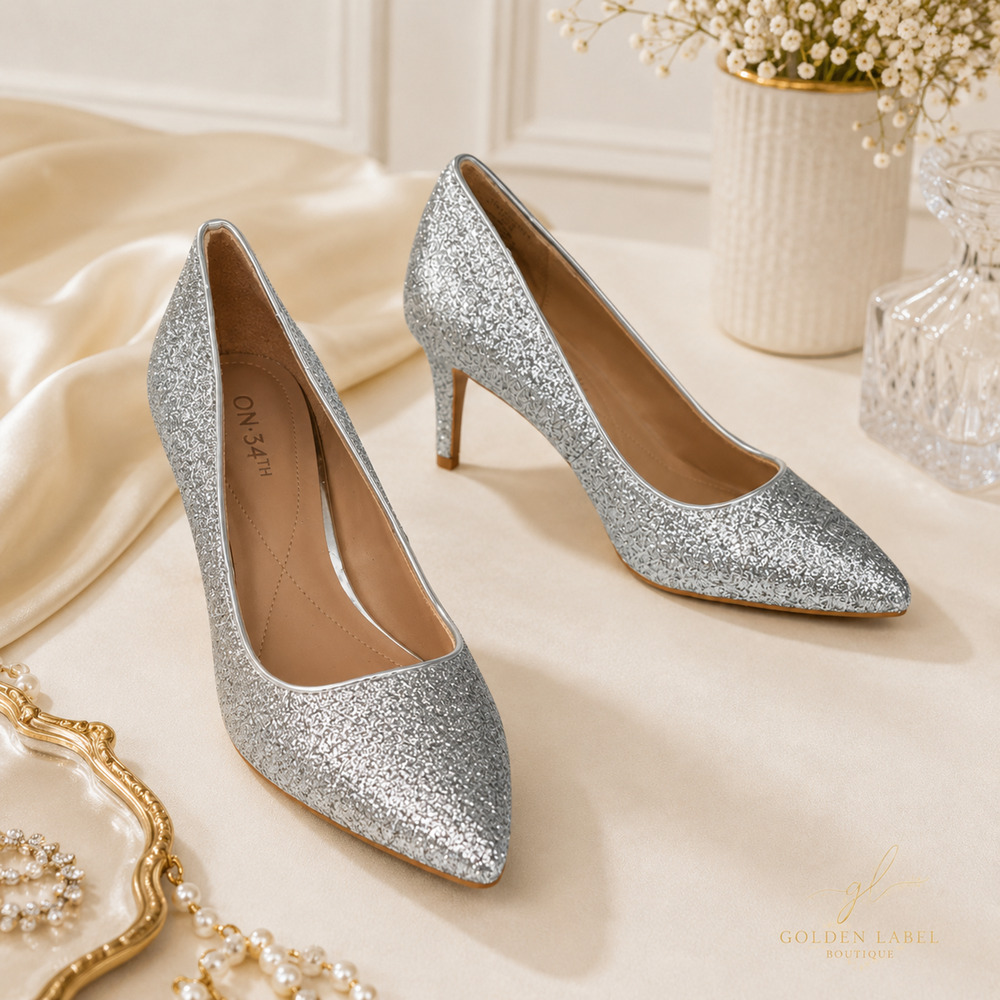 On 34th Jeules Pumps Women’s 6M Silver Glitter Pointed Toe Heels NIB - Picture 6 of 7